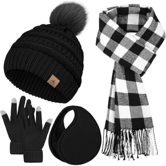 Winter Hat Scarf Gloves and Ear Warmer, Knit Warm Beanie Hat Touch Screen - Picture 7 of 7